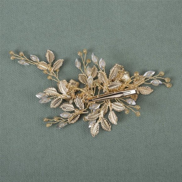 Wedding Hair Clip Rose Gold Rhinestone Bridal Comb Handmade Flower Accessory